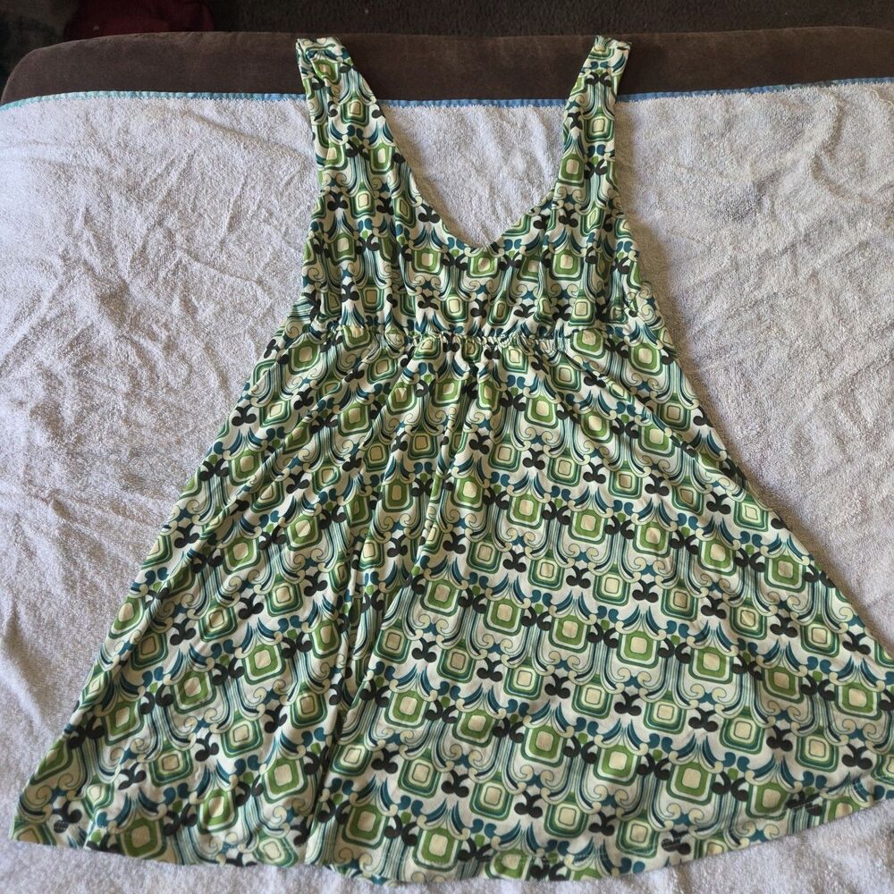 American Rag Green Blue Retro Mod Geometric Babydoll Tank Top Medium Y2K 2000s